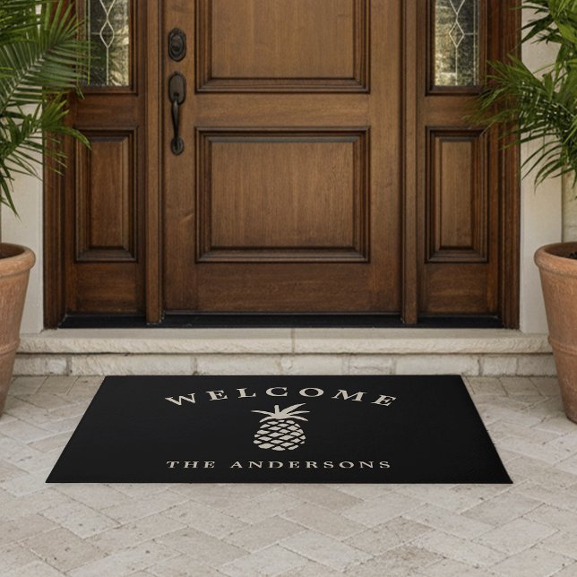 Tropical Hospitality | Pineapple Personalized Doormat (Creator Uploaded)