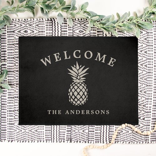 Tropical Hospitality  Pineapple Personalized Doormat