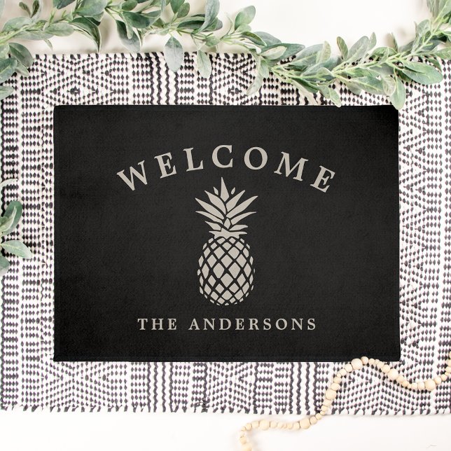 Tropical Hospitality | Pineapple Personalized Doormat (Creator Uploaded)