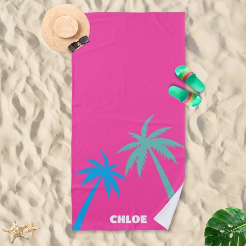 Tropical Hot Pink Aesthetic Preppy Beach Towel