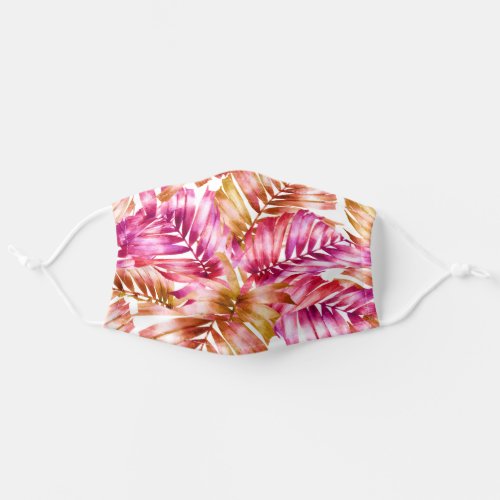 Tropical Hot Pink and Gold Palm Fronds on White Adult Cloth Face Mask