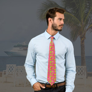 Tropical Hot Pink and Lime Green Palm Leaves Neck Tie