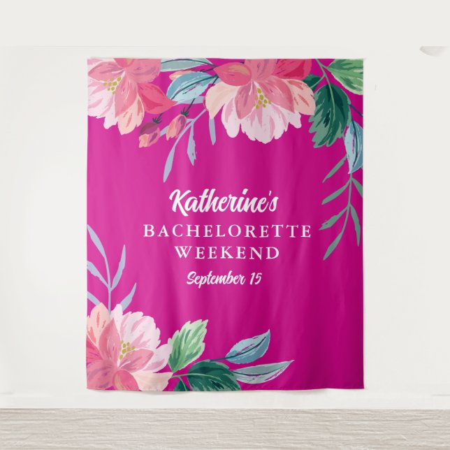 Tropical hot pink Bachelorette party Tapestry (Front)