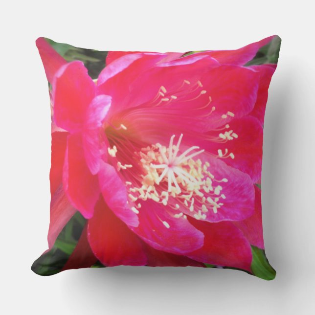 Tropical Hot Pink Epie Flower Photo Outdoor Pillow (Front)