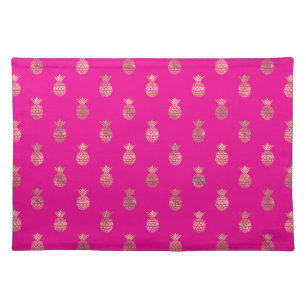 Tropical Hot Pink Faux Gold Pineapple Pattern Cloth Placemat