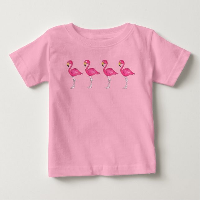 Tropical Hot Pink Flamingo Island Bird Paradise Baby T-Shirt (Front)