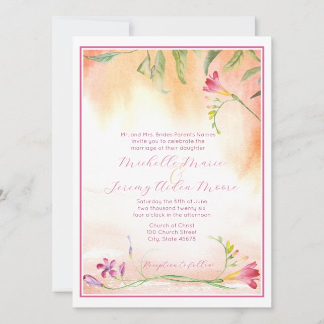 Tropical Hot Pink Freesia   Invitation (Front)