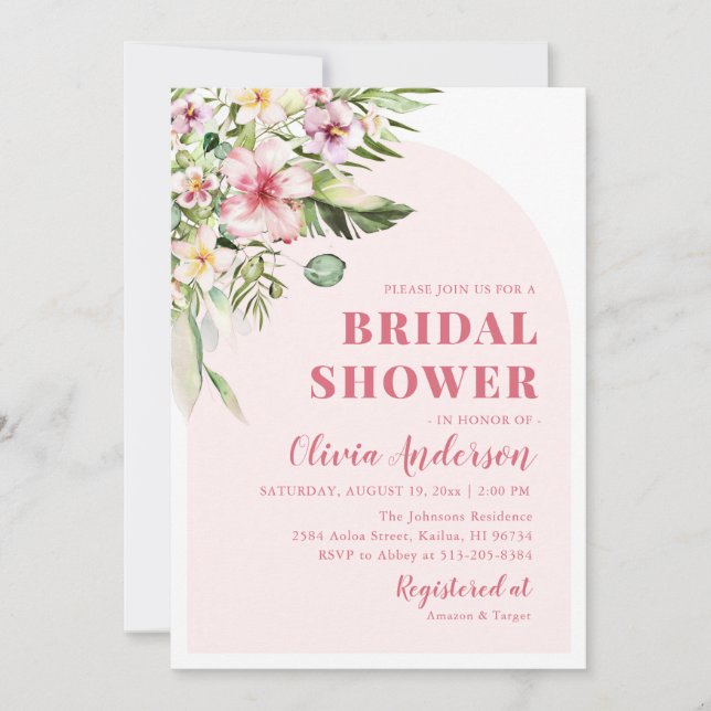 Tropical Hot Pink Hawaiian Summer Bridal Shower Invitation (Front)