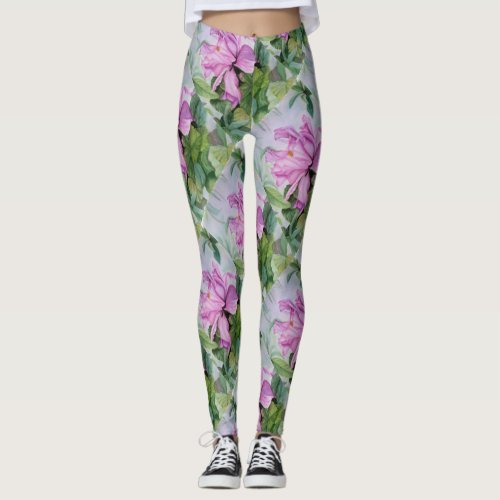 TROPICAL HOT PINK ORCHID  FLORAL LEGGINGS