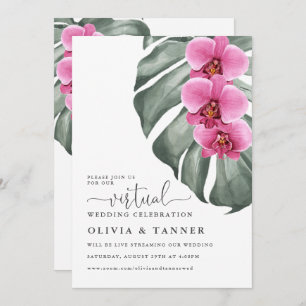 Tropical Hot Pink Orchids Virtual Wedding Invitation