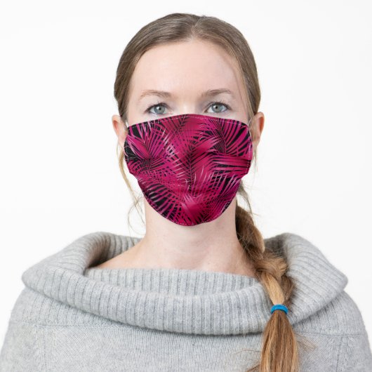 Tropical Hot Pink Palm Fronds Adult Cloth Face Mask (Worn)