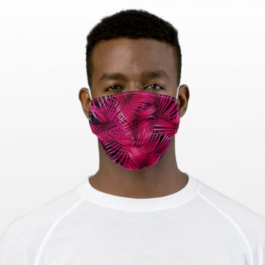 Tropical Hot Pink Palm Fronds Adult Cloth Face Mask (Worn)