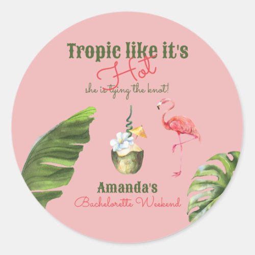 Tropical Hot Pink Palm Springs Bachelorette Party Classic Round Sticker