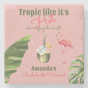 Tropical Hot Pink Palm Springs Bachelorette Party Stone Coaster