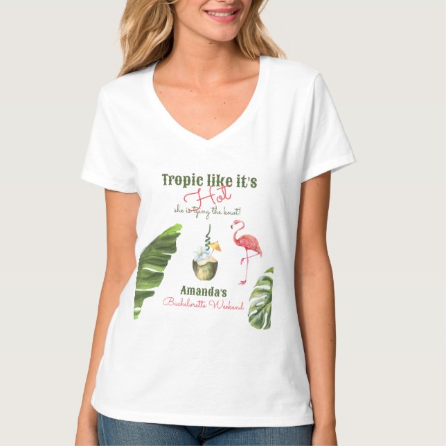 Tropical Hot Pink Palm Springs Bachelorette Party T-Shirt (Front)