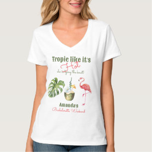 Tropical Hot Pink Palm Springs Bachelorette Party T-Shirt