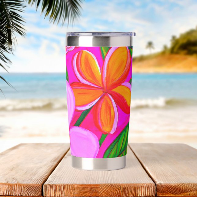 Tropical hot pink plumeria insulated tumbler (Beach)