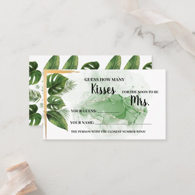 Tropical How Many Kisses for Mrs Shower Game Card (Front/Back In Situ)