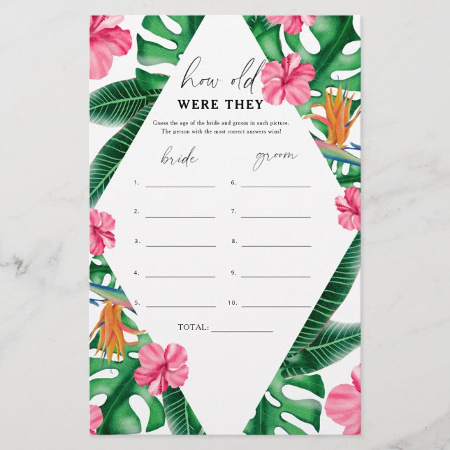 Tropical - How old were they bridal game (Front)