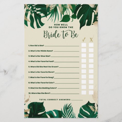 Tropical How Well Do You Know Bridal Shower Game