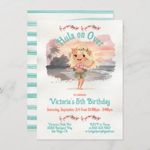 Tropical Hula Blonde Girl Birthday Party Invitation