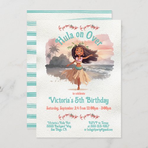 Tropical Hula Girl Birthday Party Invitation