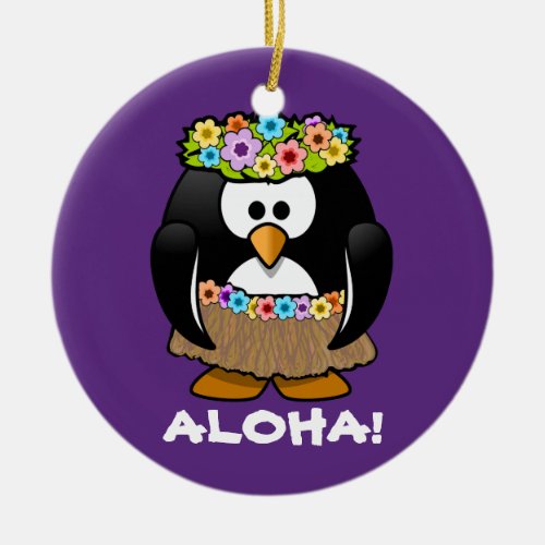 Tropical Hula Hawaiian Penguin Ceramic Ornament