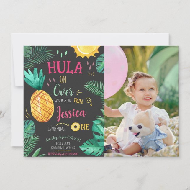 Tropical Hula On Over 1st Birthday Photo Invitation (Front)
