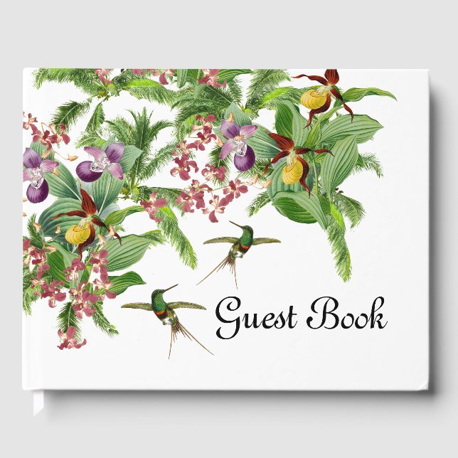Tropical Hummingbird Bird Orchid Flower Guest Book (Front)