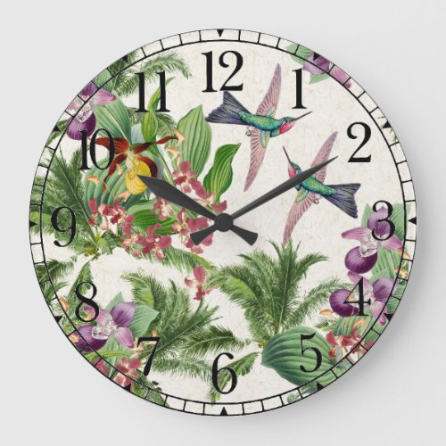 Tropical Hummingbird Bird Orchid Flower Wall Clock