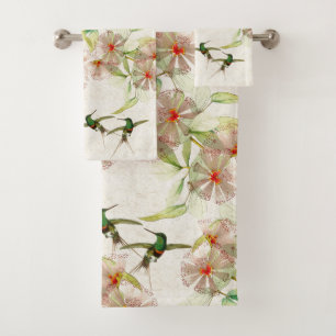 Tropical Hummingbird Birds Flowers Bath Towel Set