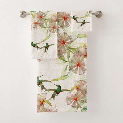 Tropical Hummingbird Birds Flowers Bath Towel Set