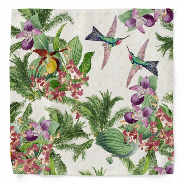 Tropical Hummingbird Birds Orchid Flowers Bandana (Front)