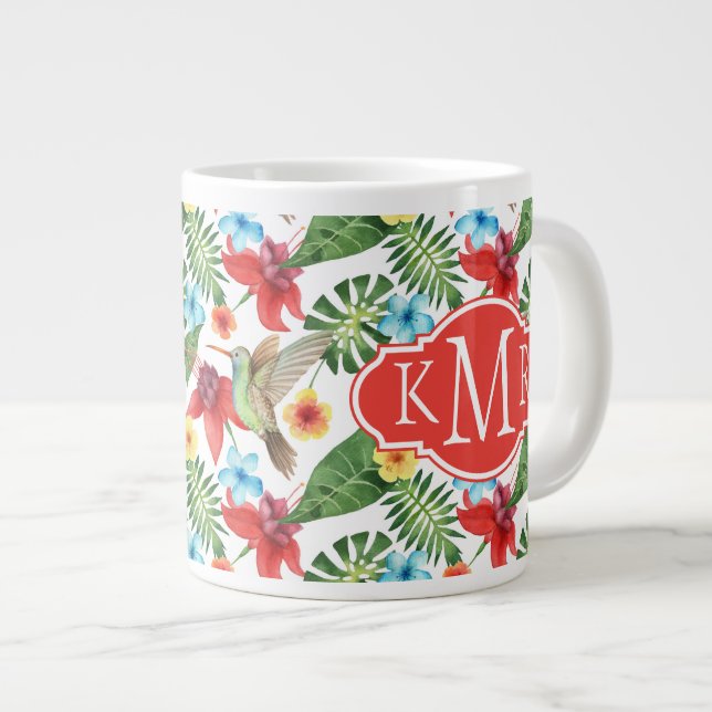 Tropical Hummingbird | Monogram Giant Coffee Mug (Front Right)