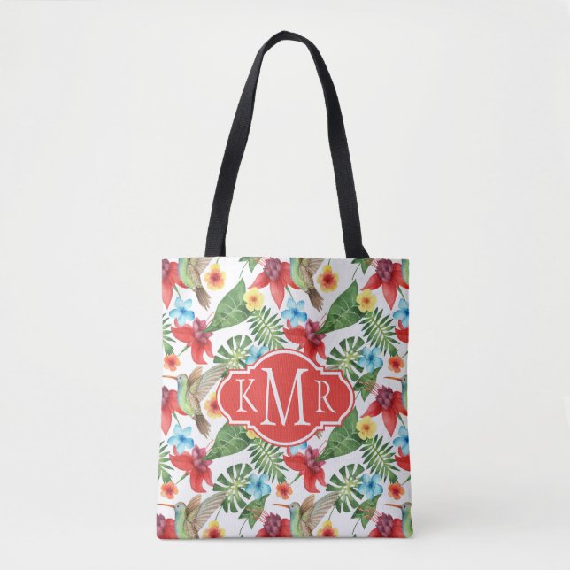 Tropical Hummingbird | Monogram Tote Bag (Front)