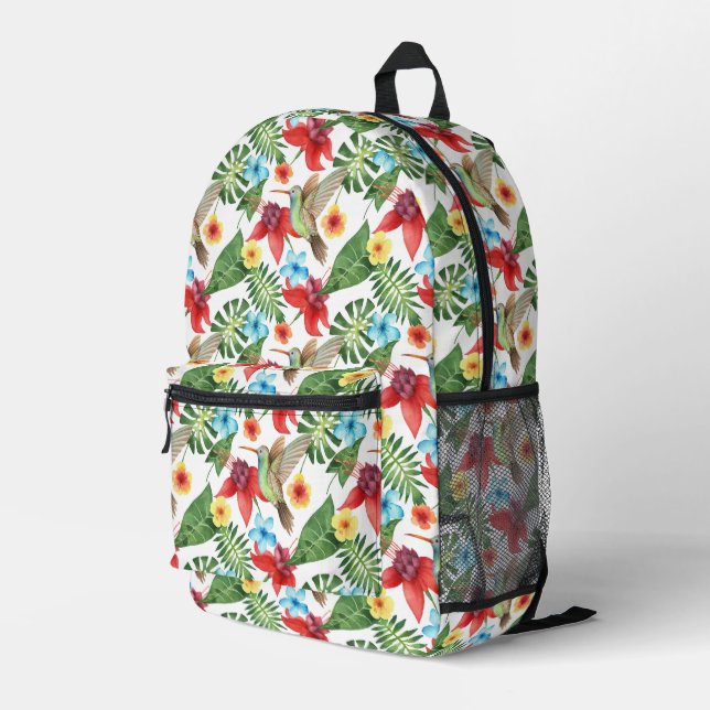 Tropical Hummingbird Printed Backpack (Back Corner Right)
