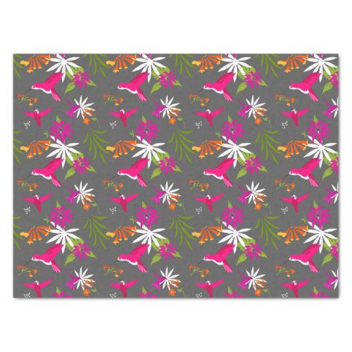 Tropical Hummingbirds and Flowers Pattern Tissue Paper