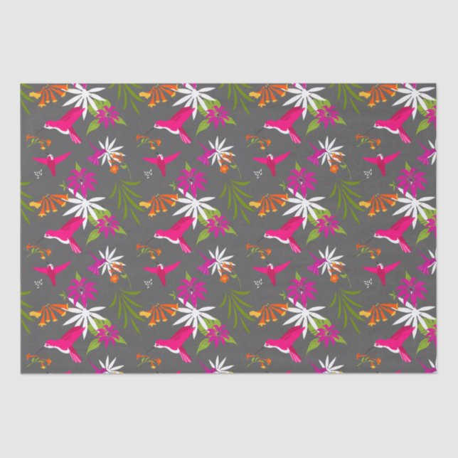 Tropical Hummingbirds and Flowers Pattern Tissue Paper (Front)