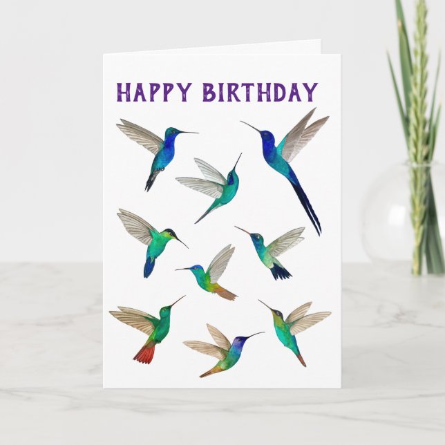 Tropical Hummingbirds Birthday Card (Front)