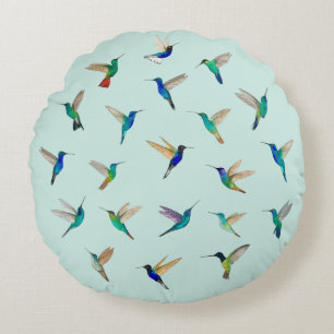 Tropical Hummingbirds Round Pillow