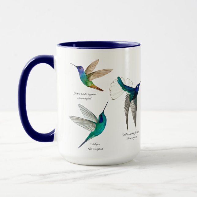 Tropical Hummingbirds Two-Tone Coffee Mug (Left)