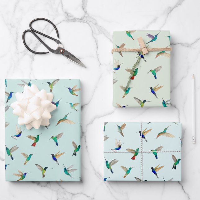 Tropical Hummingbirds Wrapping Paper Sheets (Front)