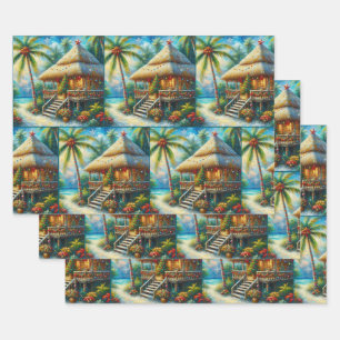 Tropical Hut Christmas Palm Tree Beach Decoupage Wrapping Paper Sheets