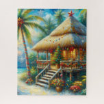Tropical Hut Christmas Palm Tree Beach Lights  Jigsaw Puzzle<br><div class="desc">Tropical Hut Christmas Palm Tree Beach Lights 
Please follow me; I create new designs and products daily!
Feel free to contact me with your design needs.</div>