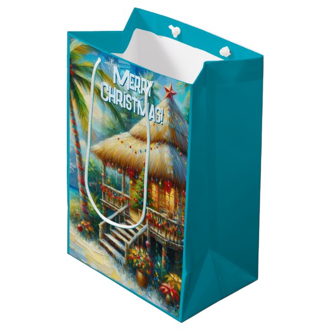 Tropical Hut Christmas Palm Tree Beach Lights  Medium Gift Bag (Front Angled)