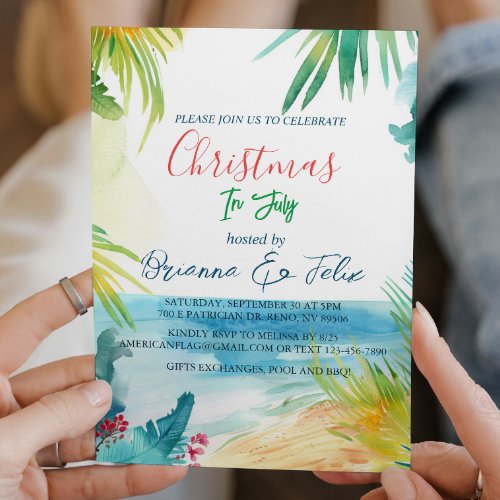 Tropical I Christmas In July  Invitation