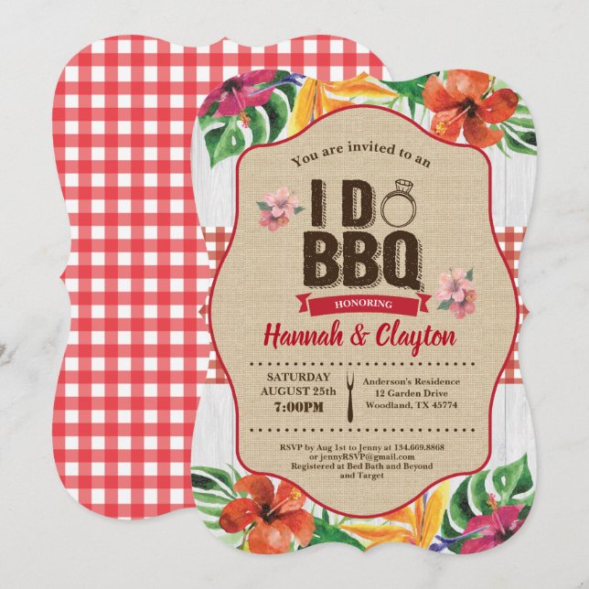 Tropical I do BBQ invitation. Engagement party Invitation (Front/Back)
