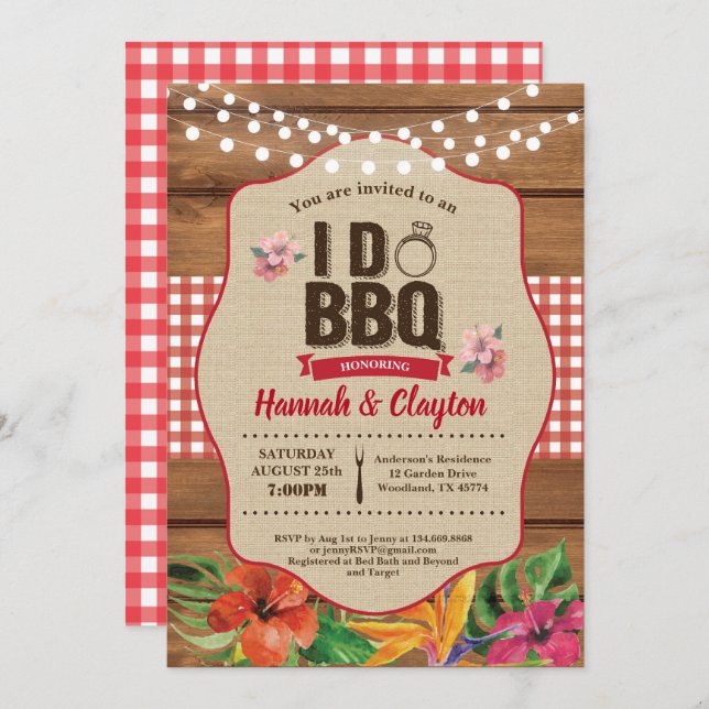 Tropical I do BBQ invitation. Engagement party Invitation (Front/Back)