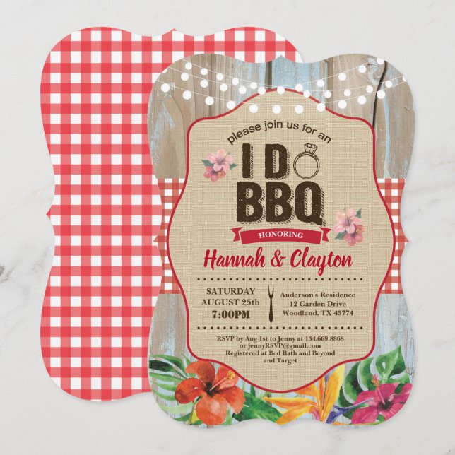 Tropical I do BBQ invitation. Engagement party Invitation (Front/Back)