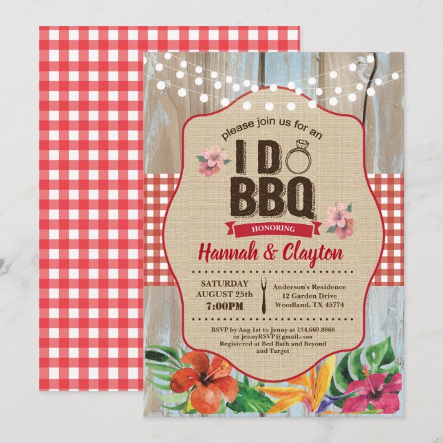 Tropical I do BBQ invitation. Engagement party Invitation (Front/Back)